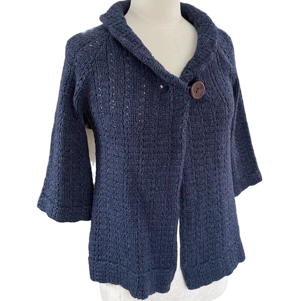 Twiggy Lambswool Pointelle Knit Cardigan Blue Coastal Cottagecore Quiet Luxury-S